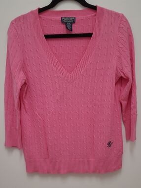 Ralph Lauren Pink Cable V-Neck Sweater